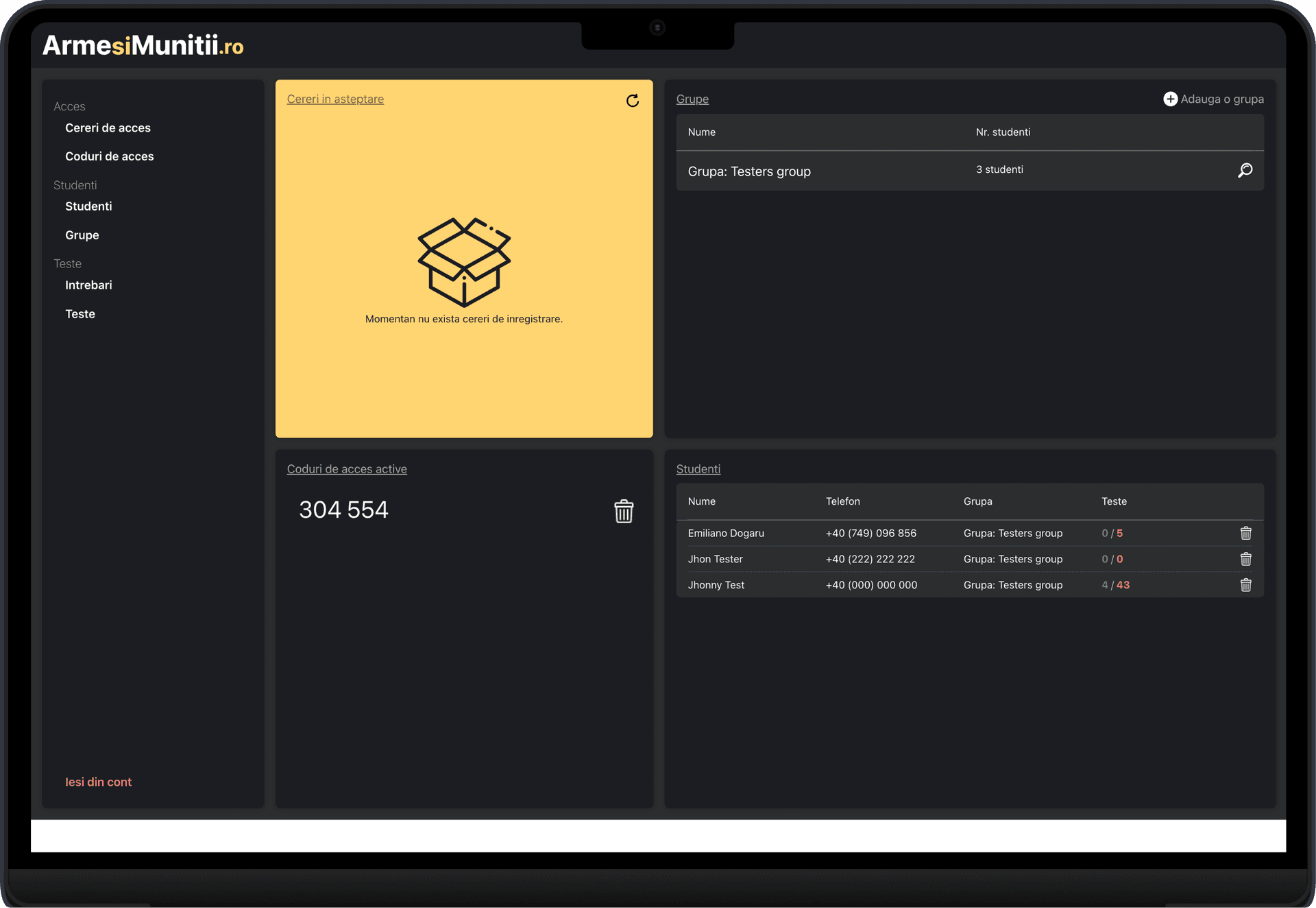 Captură de ecran a aplicației pe un desktop