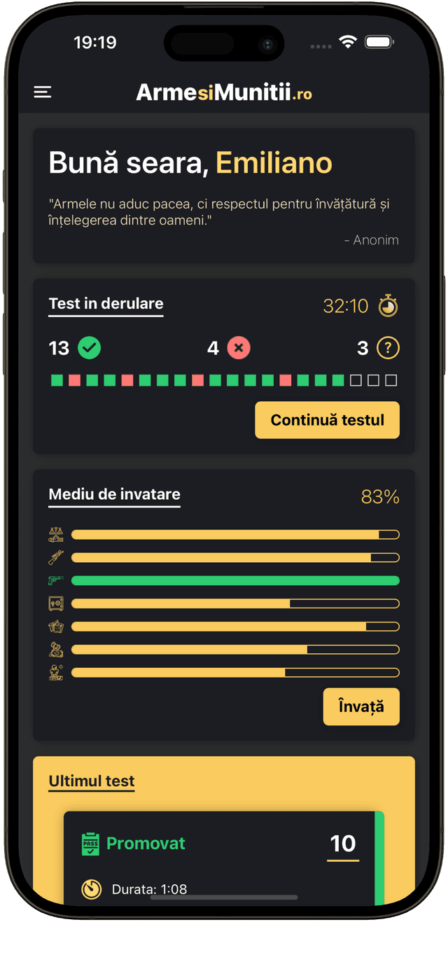 Captură de ecran a aplicației pe un dispozitiv mobil